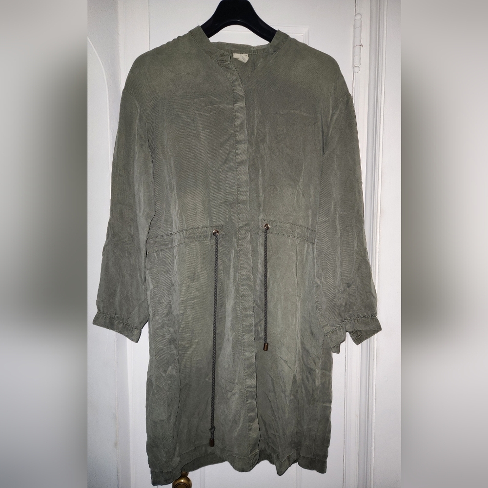 Olive Green Tie Waist Shirt Dress
